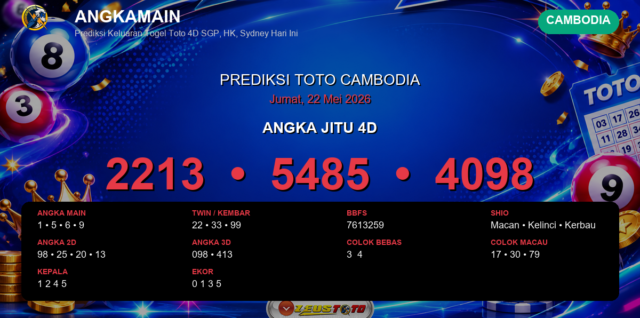 Prediksi togel Cambodia hari ini lengkap 2D 3D 4D 22 Mei 2026