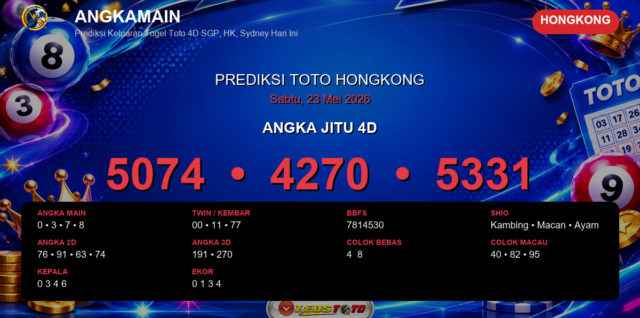Prediksi togel Hongkong hari ini lengkap 2D 3D 4D 23 Mei 2026