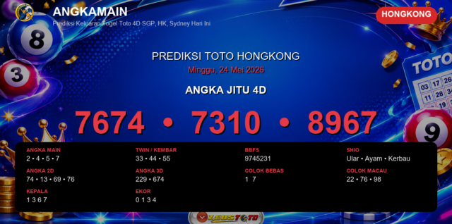 Prediksi togel Hongkong hari ini lengkap 2D 3D 4D 24 Mei 2026