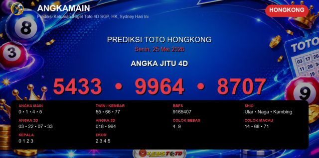 Prediksi togel Hongkong hari ini lengkap 2D 3D 4D 25 Mei 2026