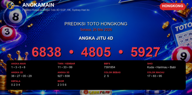 Prediksi togel Hongkong hari ini lengkap 2D 3D 4D 26 Mei 2026