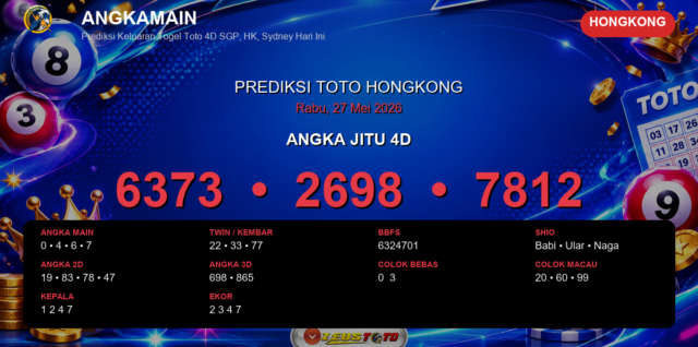 Prediksi togel Hongkong hari ini lengkap 2D 3D 4D 27 Mei 2026