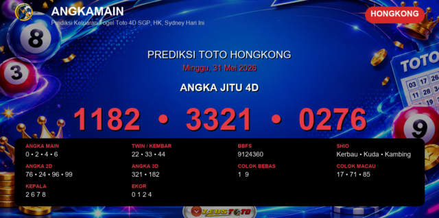 Prediksi togel Hongkong hari ini lengkap 2D 3D 4D 31 Mei 2026