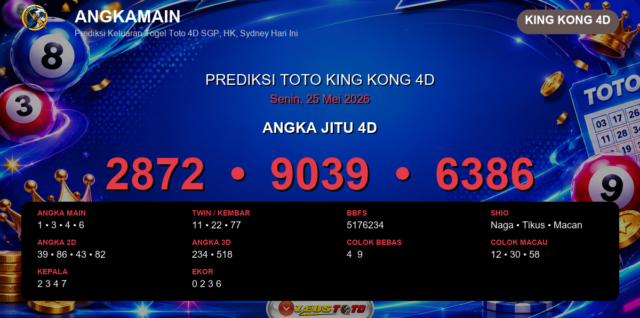 Prediksi togel King Kong 4D hari ini lengkap 2D 3D 4D 25 Mei 2026
