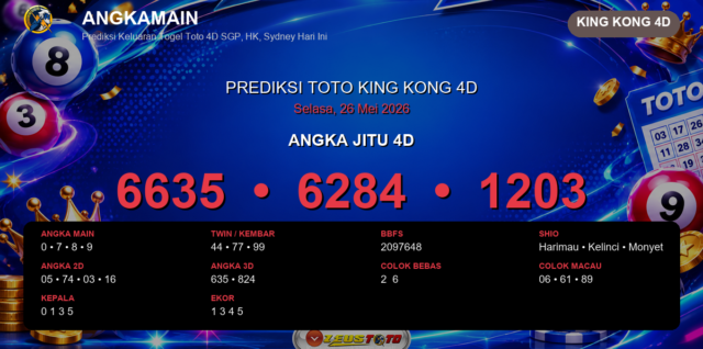 Prediksi togel King Kong 4D hari ini lengkap 2D 3D 4D 26 Mei 2026