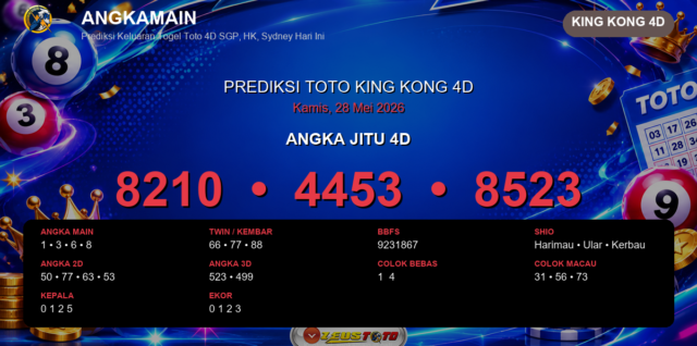Prediksi togel King Kong 4D hari ini lengkap 2D 3D 4D 28 Mei 2026