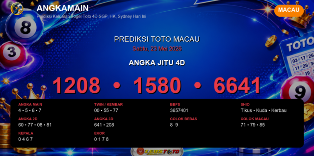 Prediksi togel Macau hari ini lengkap 2D 3D 4D 23 Mei 2026