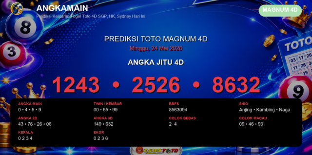 Prediksi togel Magnum 4D hari ini lengkap 2D 3D 4D 24 Mei 2026
