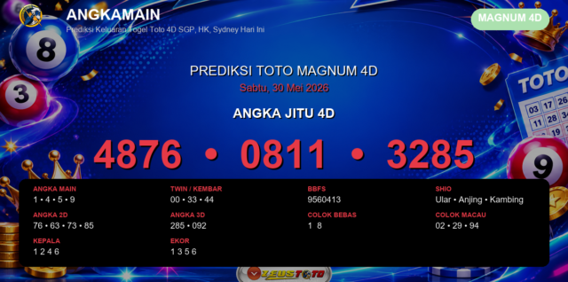 Prediksi togel Magnum 4D hari ini lengkap 2D 3D 4D 30 Mei 2026