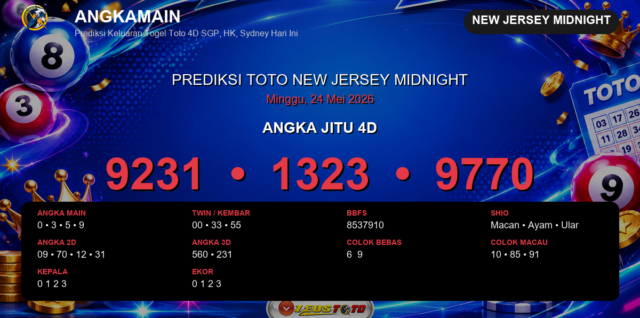 Prediksi togel New Jersey Midnight hari ini lengkap 2D 3D 4D 24 Mei 2026