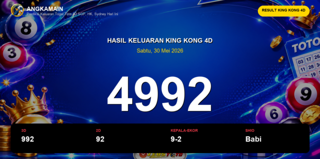 Result King Kong 4D hari ini 30 Mei 2026 angka 4992