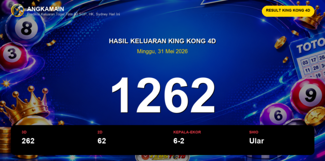 Result King Kong 4D hari ini 31 Mei 2026 angka 1262