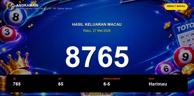 Result Macau hari ini 27 Mei 2026 angka 8765
