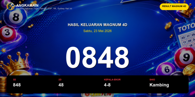 Result Magnum 4D hari ini 23 Mei 2026 angka 0848