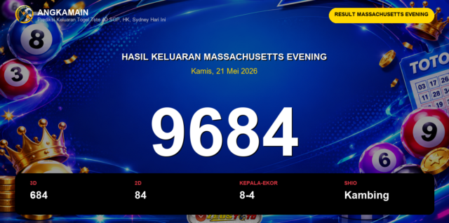 Result Massachusetts Evening hari ini 21 Mei 2026 angka 9684
