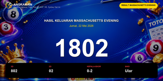 Result Massachusetts Evening hari ini 22 Mei 2026 angka 1802