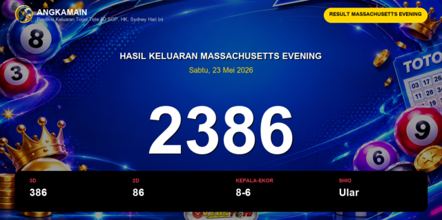 Result Massachusetts Evening hari ini 23 Mei 2026 angka 2386