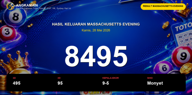 Result Massachusetts Evening hari ini 28 Mei 2026 angka 8495