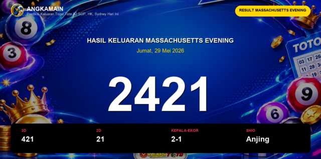 Result Massachusetts Evening hari ini 29 Mei 2026 angka 2421