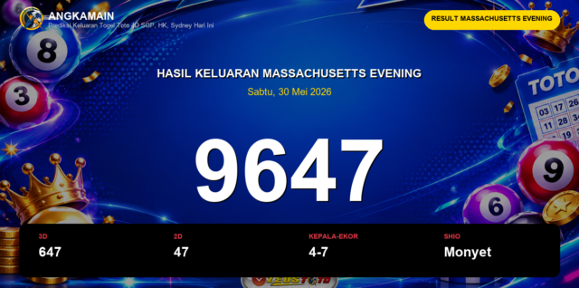 Result Massachusetts Evening hari ini 30 Mei 2026 angka 9647