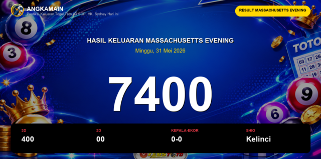 Result Massachusetts Evening hari ini 31 Mei 2026 angka 7400