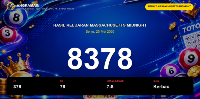 Result Massachusetts Midnight hari ini 25 Mei 2026 angka 8378