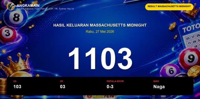 Result Massachusetts Midnight hari ini 27 Mei 2026 angka 1103