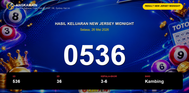 Result New Jersey Midnight hari ini 26 Mei 2026 angka 0536
