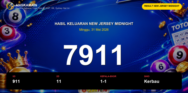 Result New Jersey Midnight hari ini 31 Mei 2026 angka 7911