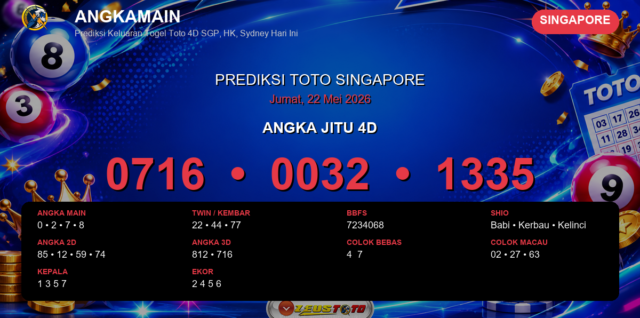 Prediksi togel Singapore hari ini lengkap 2D 3D 4D 22 Mei 2026