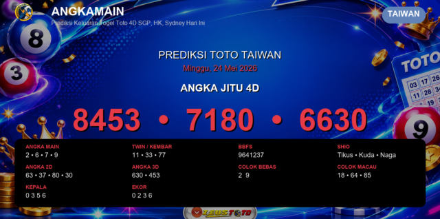 Prediksi togel Taiwan hari ini lengkap 2D 3D 4D 24 Mei 2026