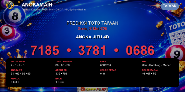 Prediksi togel Taiwan hari ini lengkap 2D 3D 4D 25 Mei 2026