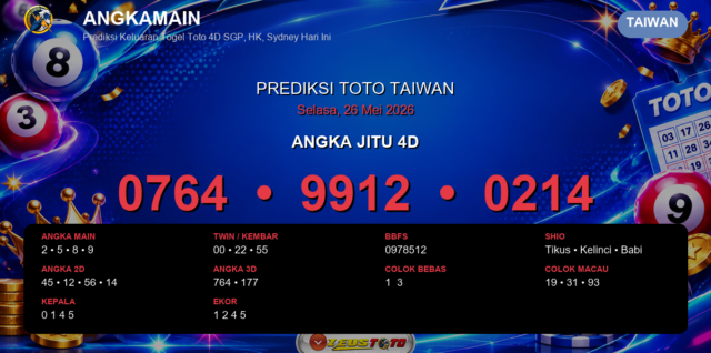 Prediksi togel Taiwan hari ini lengkap 2D 3D 4D 26 Mei 2026