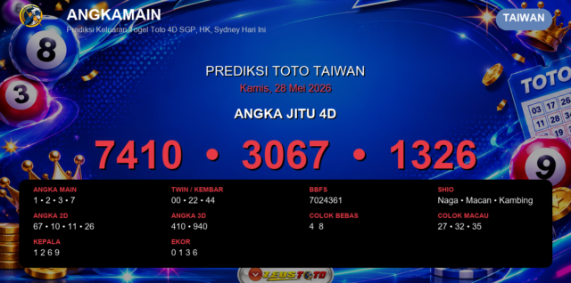 Prediksi togel Taiwan hari ini lengkap 2D 3D 4D 28 Mei 2026