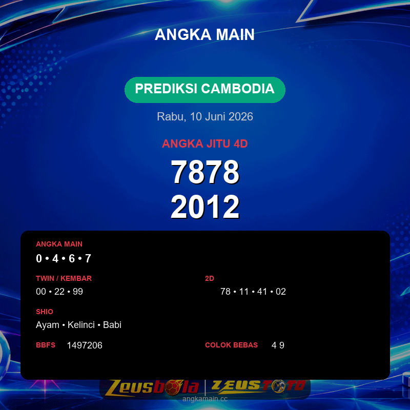 Prediksi togel Cambodia hari ini lengkap 2D 3D 4D 10 Juni 2026