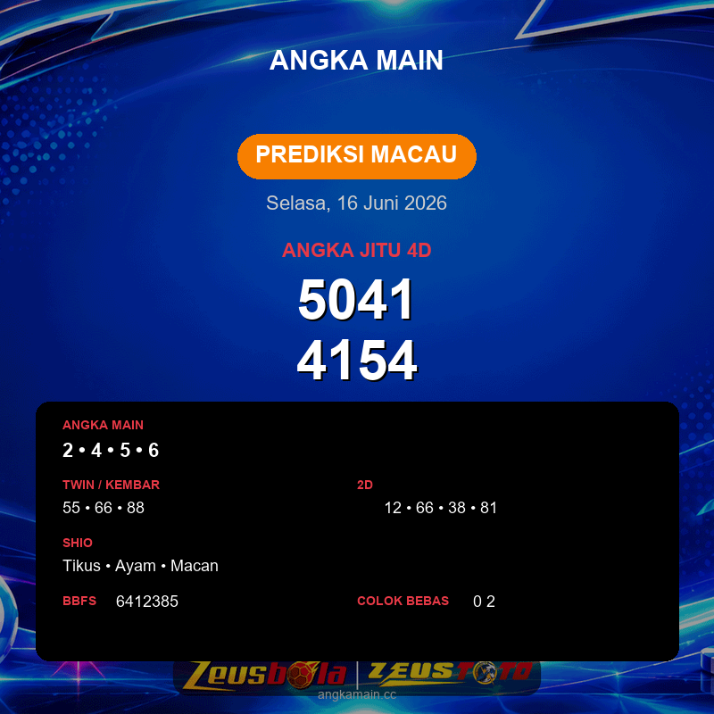 Prediksi togel Macau hari ini lengkap 2D 3D 4D 16 Juni 2026