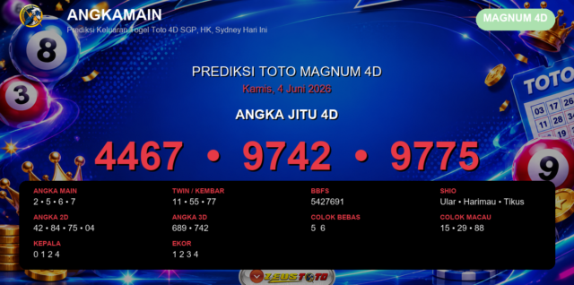 Prediksi togel Magnum 4D hari ini lengkap 2D 3D 4D 4 Juni 2026