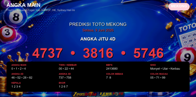 Prediksi togel Mekong hari ini lengkap 2D 3D 4D 9 Juni 2026