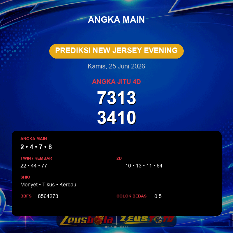 Prediksi togel New Jersey Evening hari ini lengkap 2D 3D 4D 25 Juni 2026