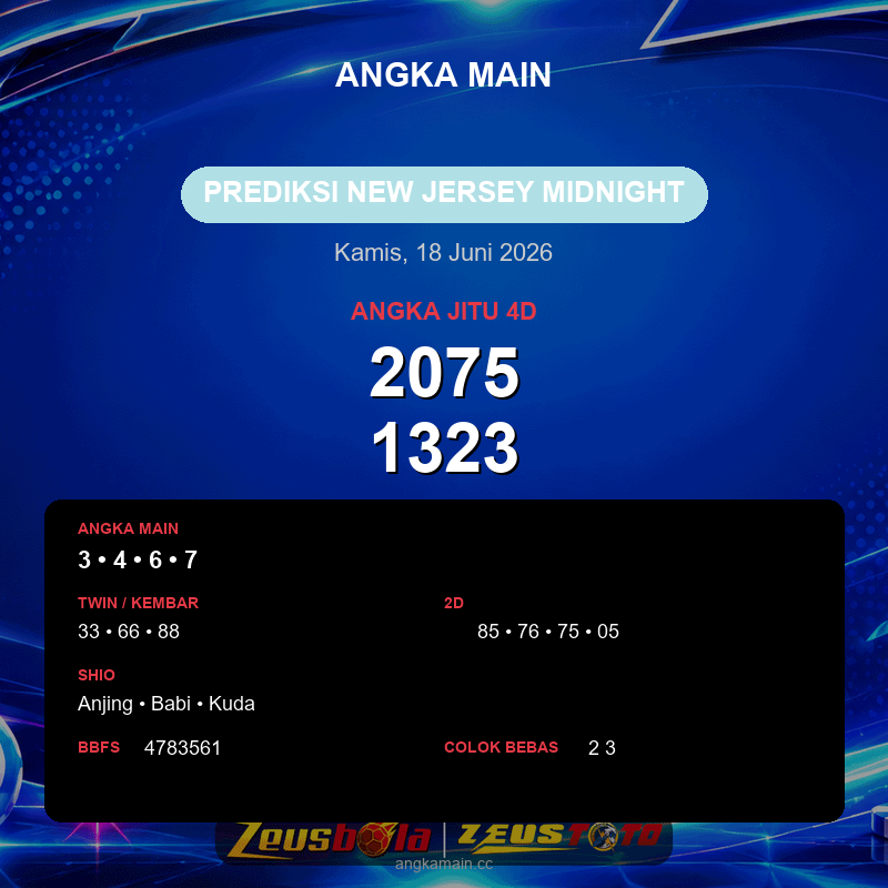 Prediksi togel New Jersey Midnight hari ini lengkap 2D 3D 4D 18 Juni 2026