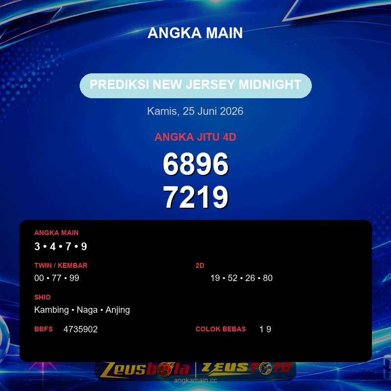 Prediksi togel New Jersey Midnight hari ini lengkap 2D 3D 4D 25 Juni 2026