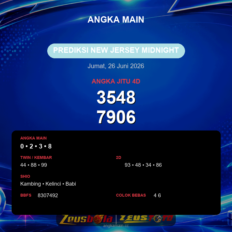 Prediksi togel New Jersey Midnight hari ini lengkap 2D 3D 4D 26 Juni 2026