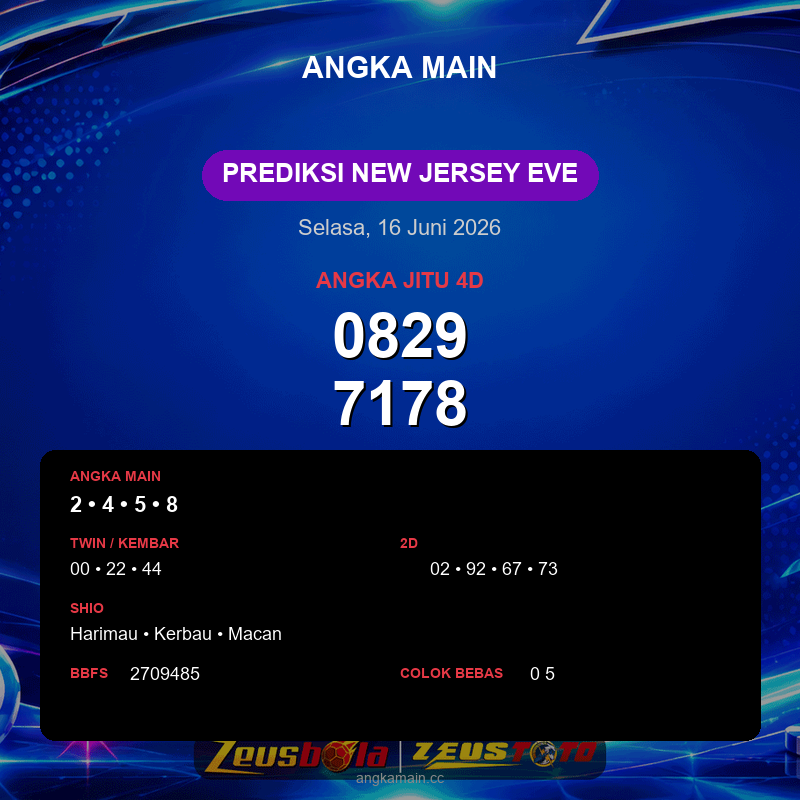 Prediksi togel New Jersey EVE hari ini lengkap 2D 3D 4D 16 Juni 2026