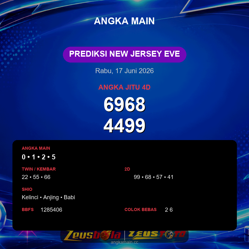 Prediksi togel New Jersey EVE hari ini lengkap 2D 3D 4D 17 Juni 2026
