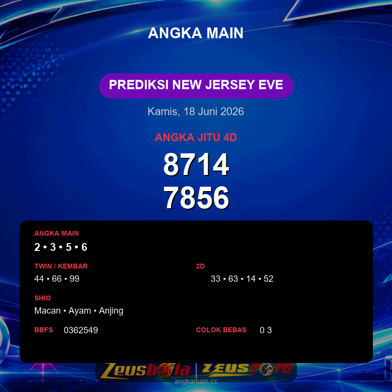 Prediksi togel New Jersey EVE hari ini lengkap 2D 3D 4D 18 Juni 2026