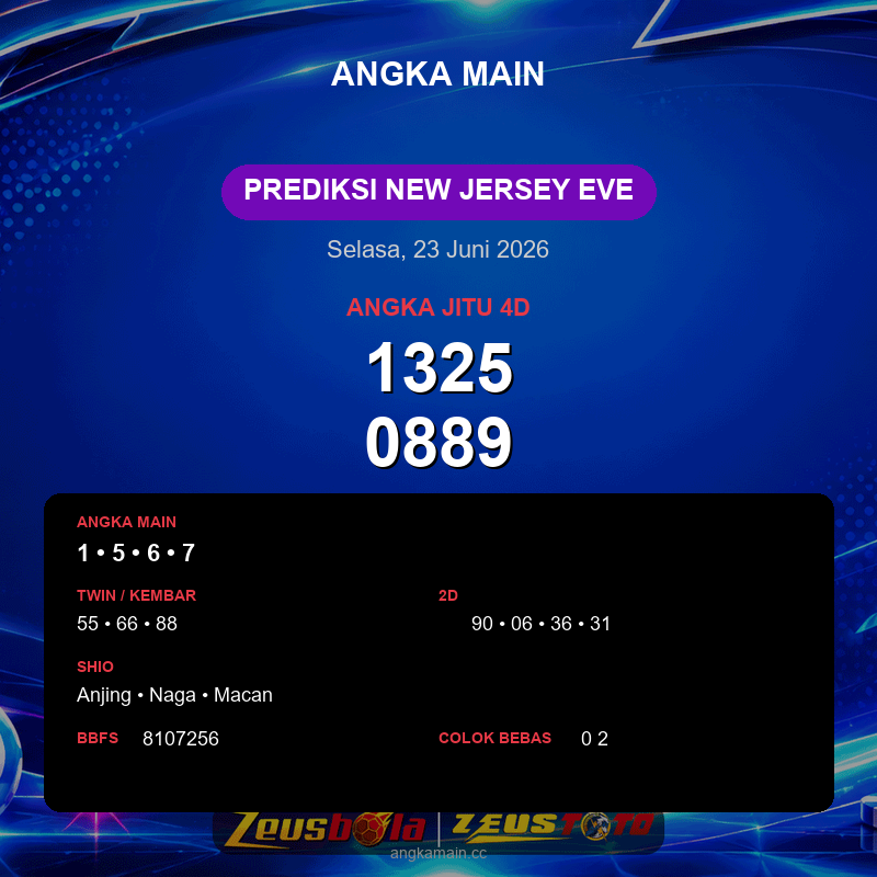 Prediksi togel New Jersey EVE hari ini lengkap 2D 3D 4D 23 Juni 2026