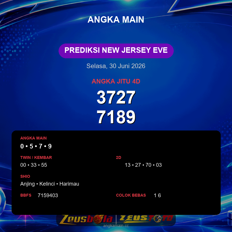 Prediksi togel New Jersey EVE hari ini lengkap 2D 3D 4D 30 Juni 2026
