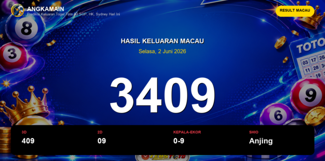 Result Macau hari ini 2 Juni 2026 angka 3409