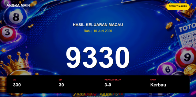 Result Macau hari ini 10 Juni 2026 angka 9330