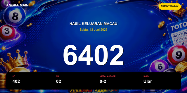 Result Macau hari ini 13 Juni 2026 angka 6402